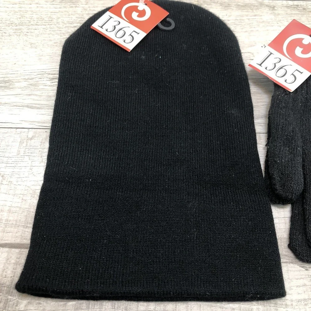 Knitted Cap Unisex Beanie With Gloves Intertrade 365 Black Bundle Cap And Gloves